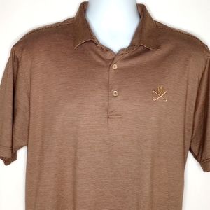 Peter Millar Men's Brown and White Striped Short Sleeve Golf Polo Shirt Large